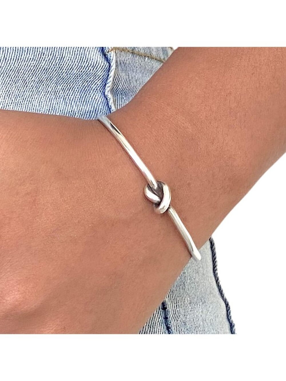Handmade Sterling Silver Knot Cuff Bracelet - Minimalist Adjustable Gift for